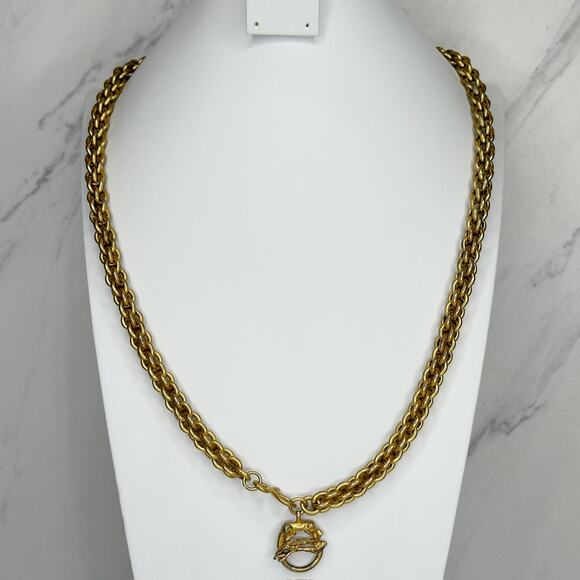Vintage Chunky Panther Cat Charm Front Hook Gold Tone Necklace ✨ - Picture 1 of 13